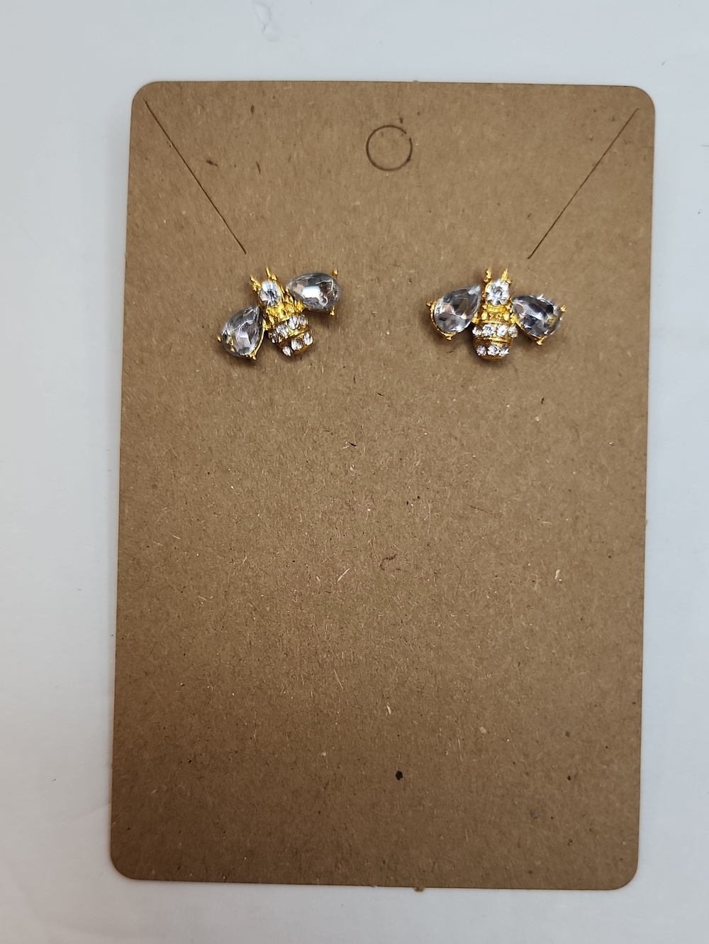 Gold Tonr Bee Crystal Stud Earrings Rhinestone Insect Jewelry